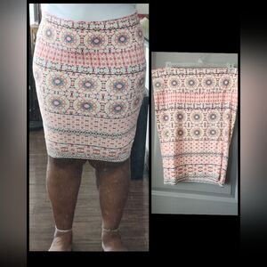 Printed Pink Geometric Pencil Skirt